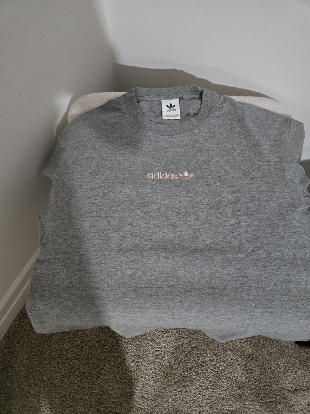 adidas Gray Crewneck Sweatshirt with Pale Pink Trefoil Large Size (Oversize Fit)